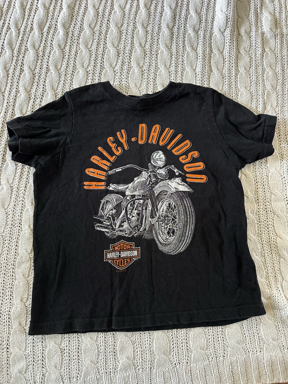 Harley-Davidson Black Tee with Orange Script and Silver Motorcycle Graphic